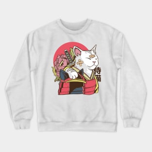 a samurai cat with bandages in its face Crewneck Sweatshirt